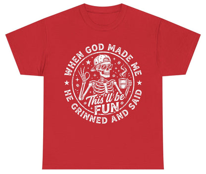 When God Made Me He Grinned and Said This'll Be FUN Youth T-Shirt - product mockup - Red