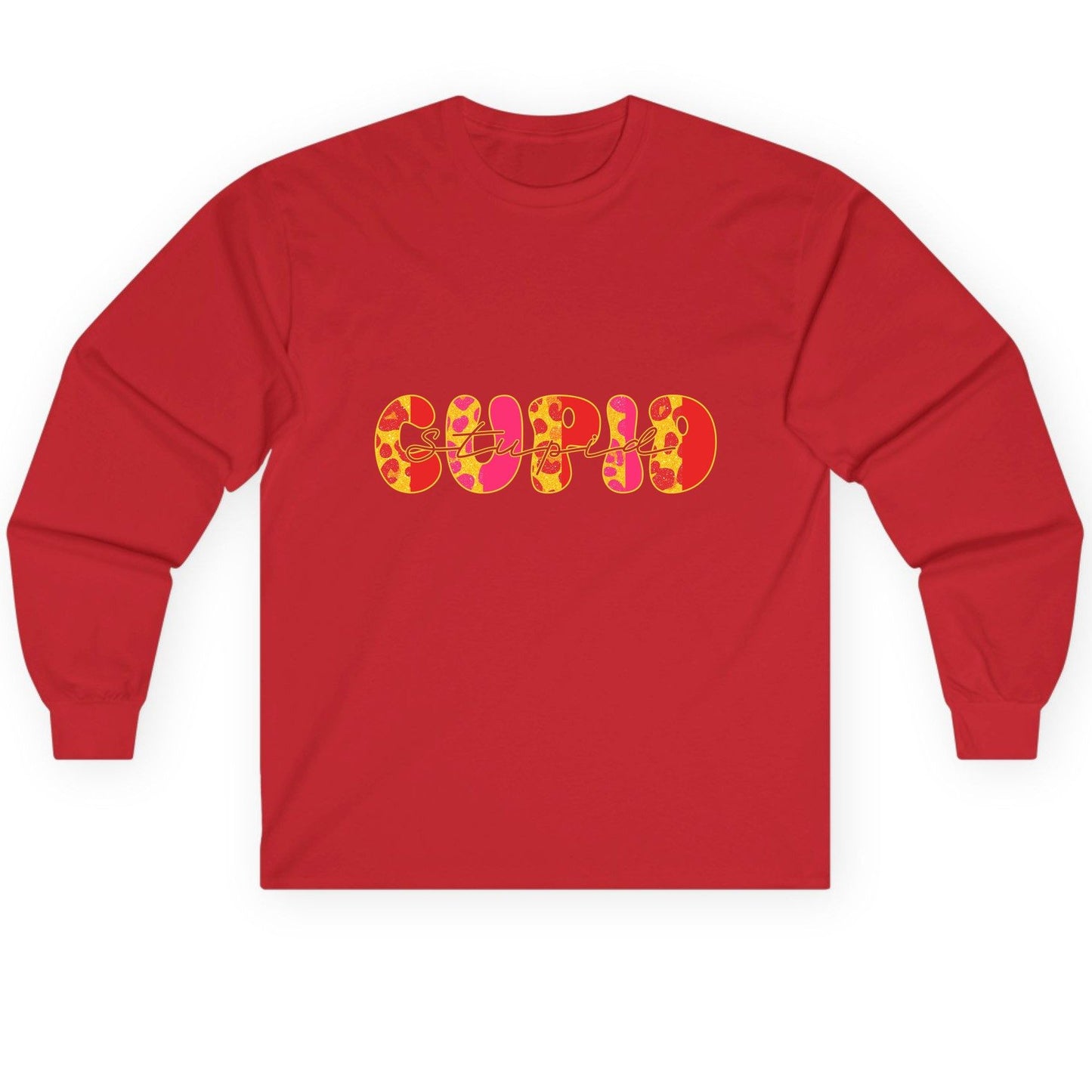 Stupid Cupid anti-Valentine's Day Long Sleeve Tee Red product mockup