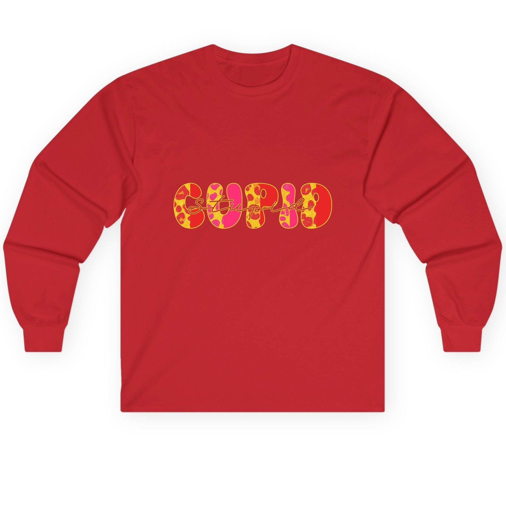 Stupid Cupid anti-Valentine's Day Long Sleeve Tee Red product mockup