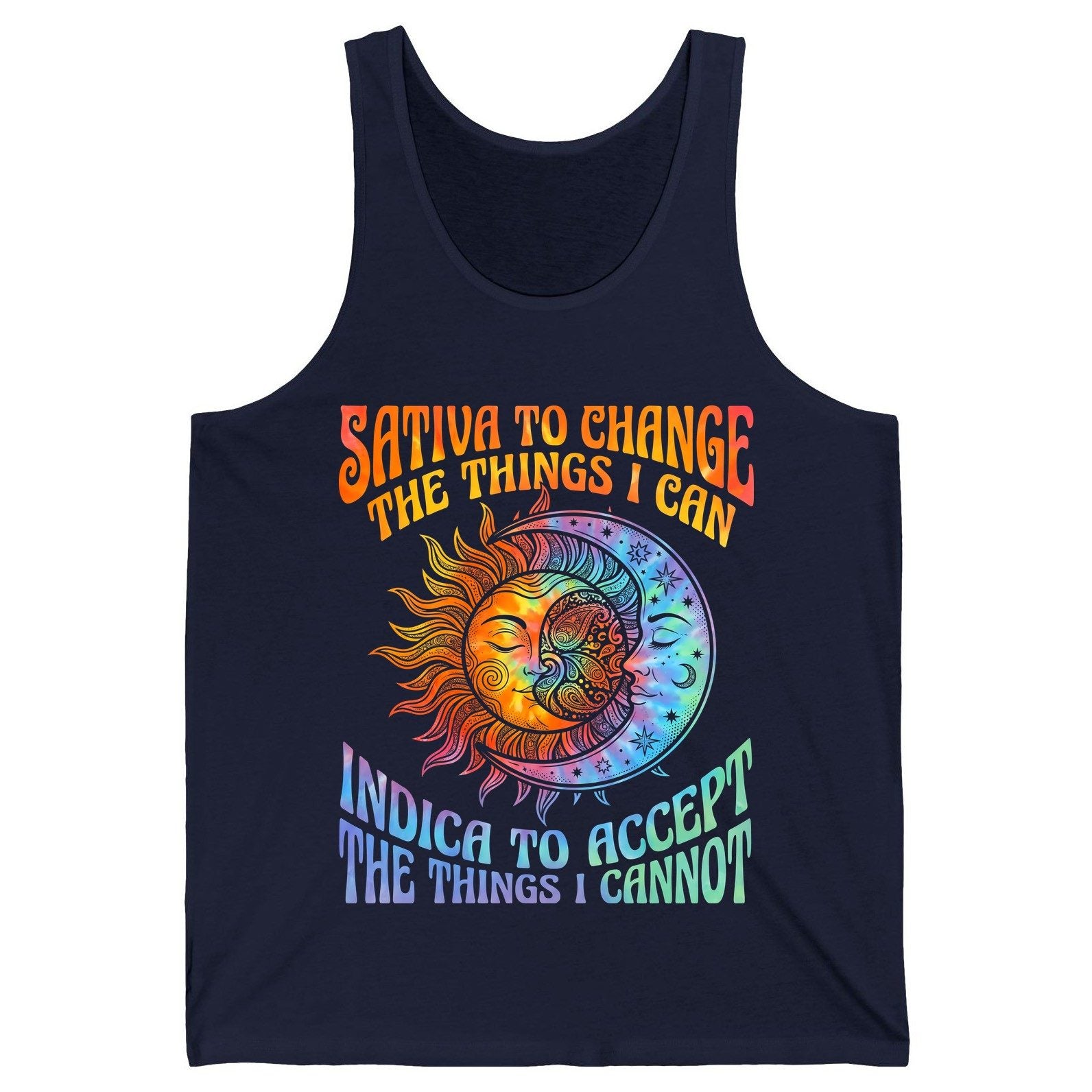 SATIVA TO CHANGE THE THINGS I CAN INDICA TO ACCEPT THE THINGS Tank Top - product mockup - Navy