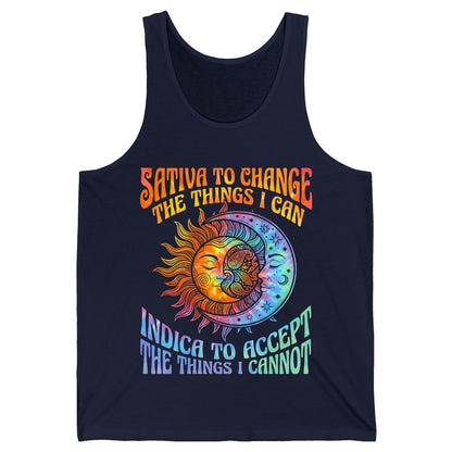 SATIVA TO CHANGE THE THINGS I CAN INDICA TO ACCEPT THE THINGS Tank Top - product mockup - Navy