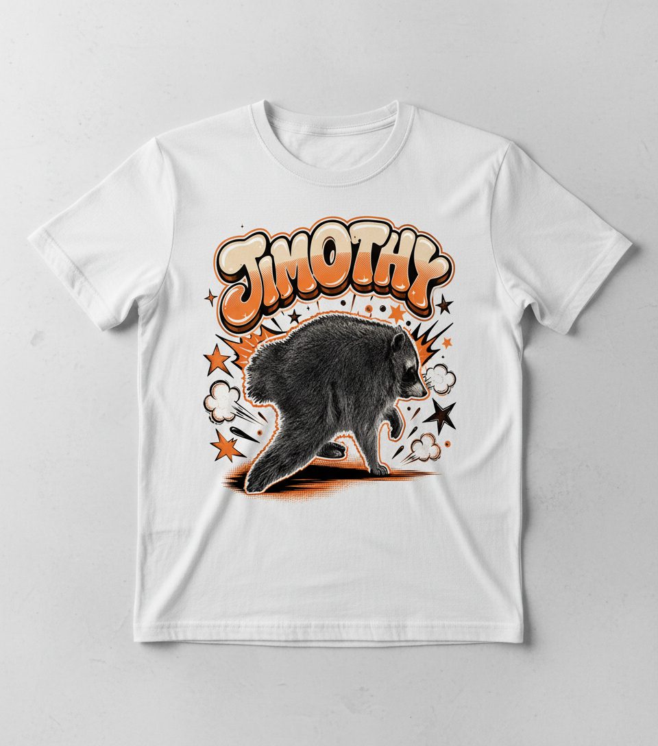 Timothy Retro Raccoon T-Shirt - product mockup - White