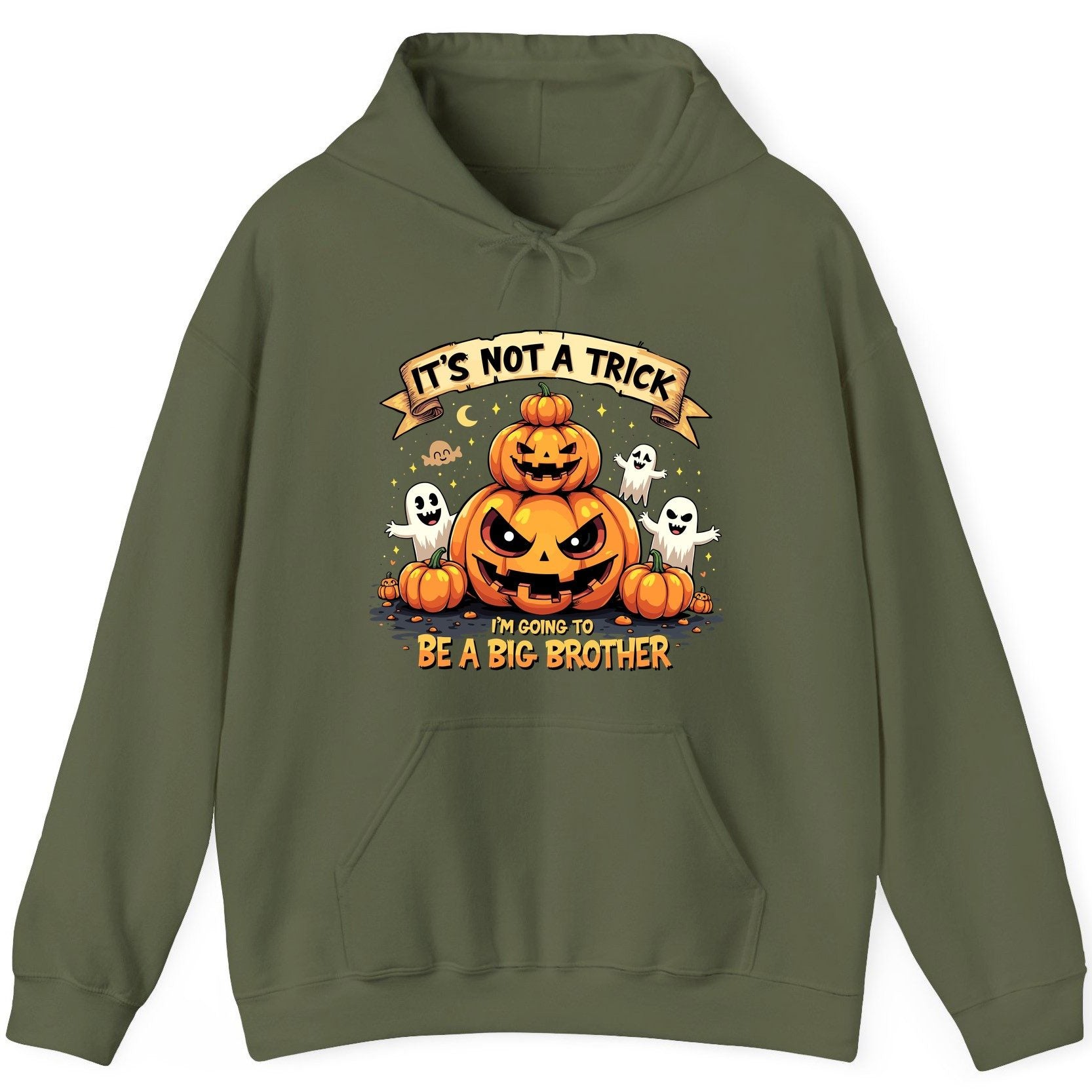 It's Not a Trick I'm Going to Be a Big Brother Halloween pregnancy announcement Hoodie Military Green product mockup