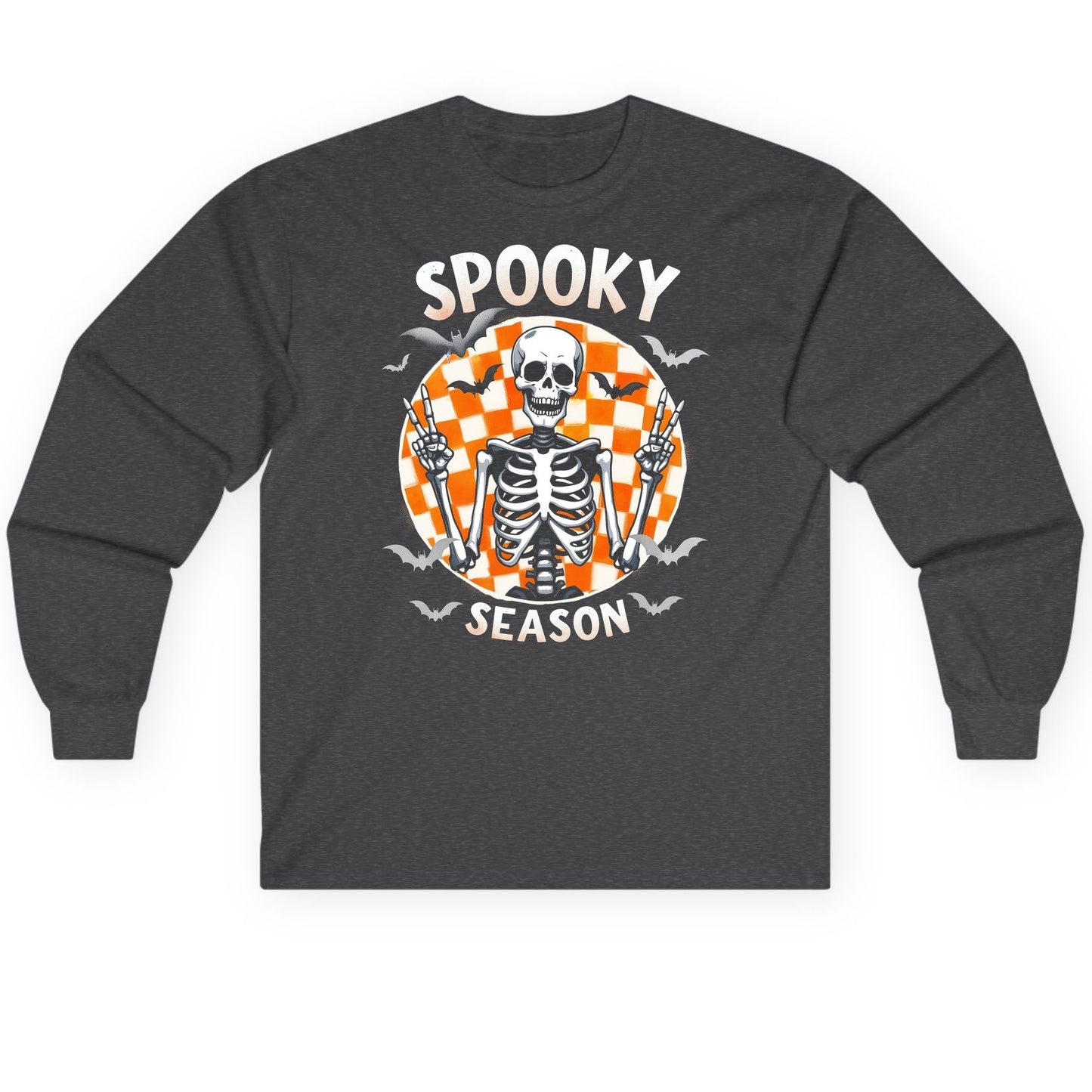 Spooky Season Halloween skeleton Long Sleeve Tee Dark Heather product mockup