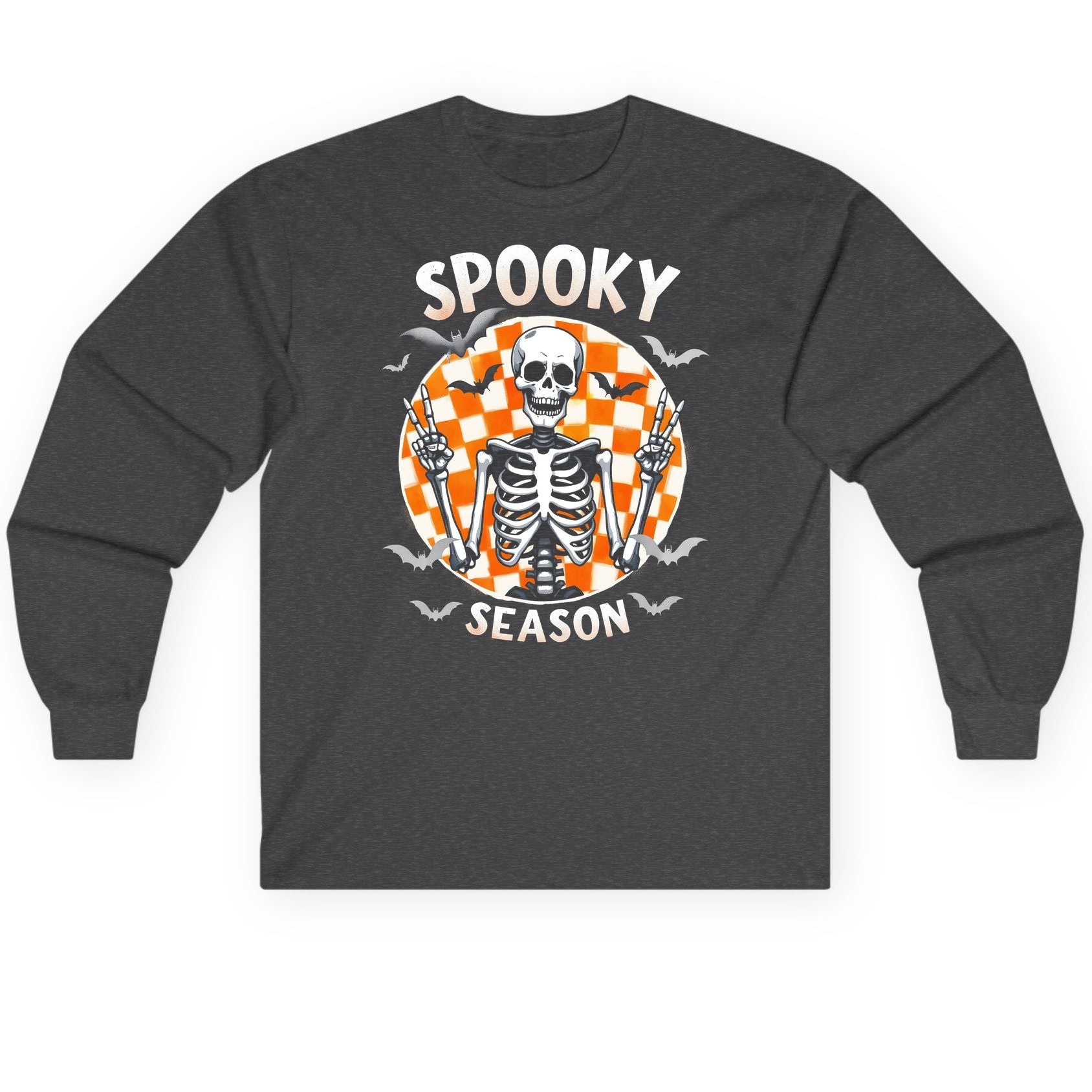 Spooky Season Halloween skeleton Long Sleeve Tee Dark Heather product mockup