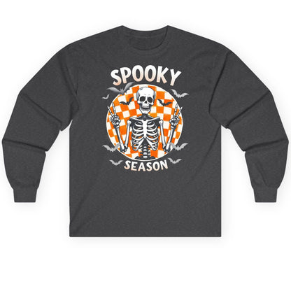 Spooky Season Halloween skeleton Long Sleeve Tee Dark Heather product mockup