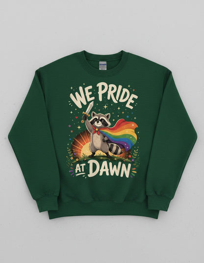 We Pride at Dawn Lgbtq Raccoon Sweatshirt - product mockup - Forest Green