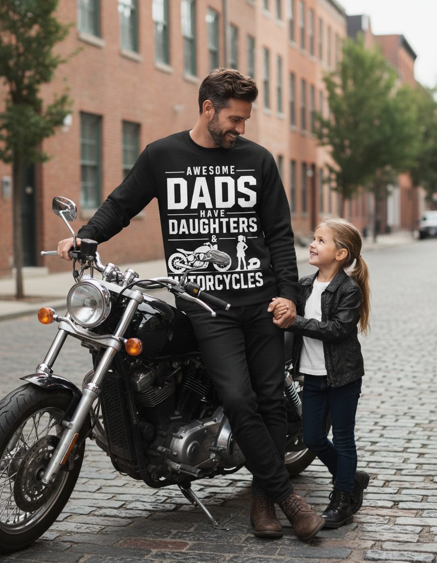 Awesome Dads Have Daughters & Motorcycles motorcycle dad Sweatshirt Black lifestyle mockup