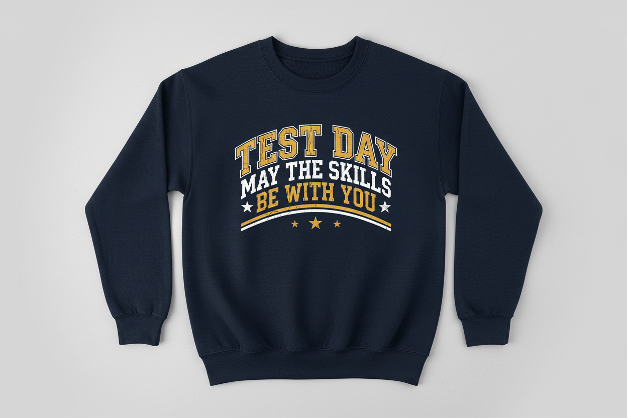 Test Day May The Skills Be With You Funny Teacher Student Design Sweatshirt - Navy
