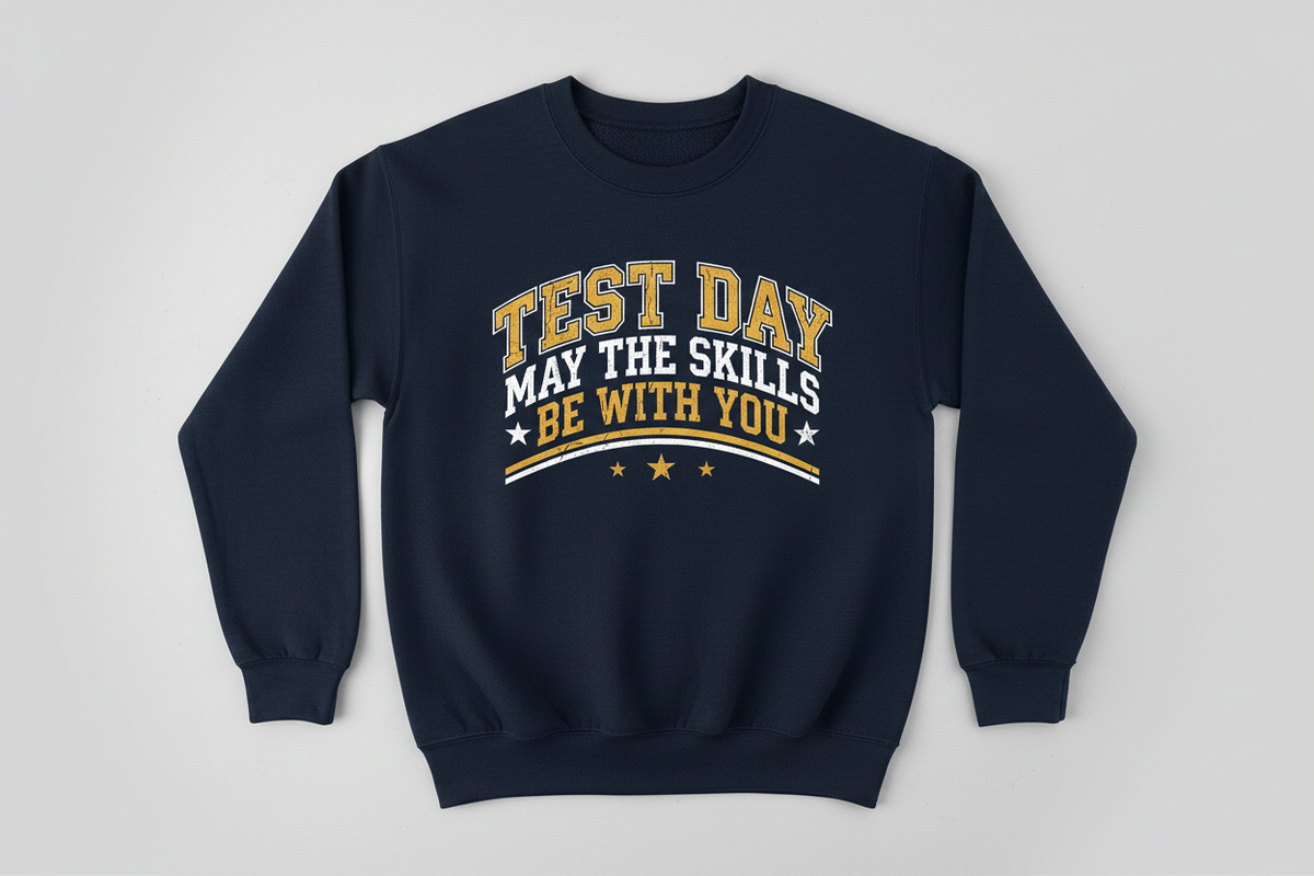 Test Day May The Skills Be With You Funny Teacher Student Design Sweatshirt - Navy
