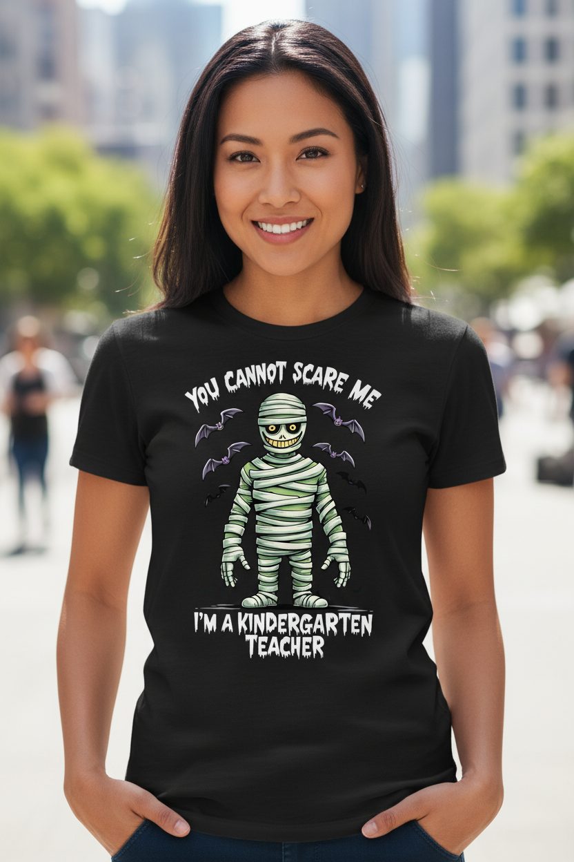 You Cannot Scare Me I'm a Kindergarten Teacher kindergarten teacher T-Shirt Black lifestyle mockup