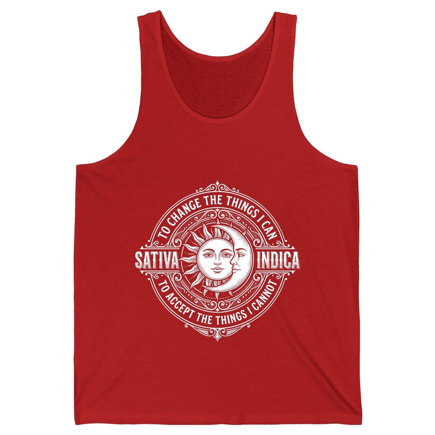 Sativa to Change the Things I Can Indica to Accept the Things Tank Top - product mockup - Red
