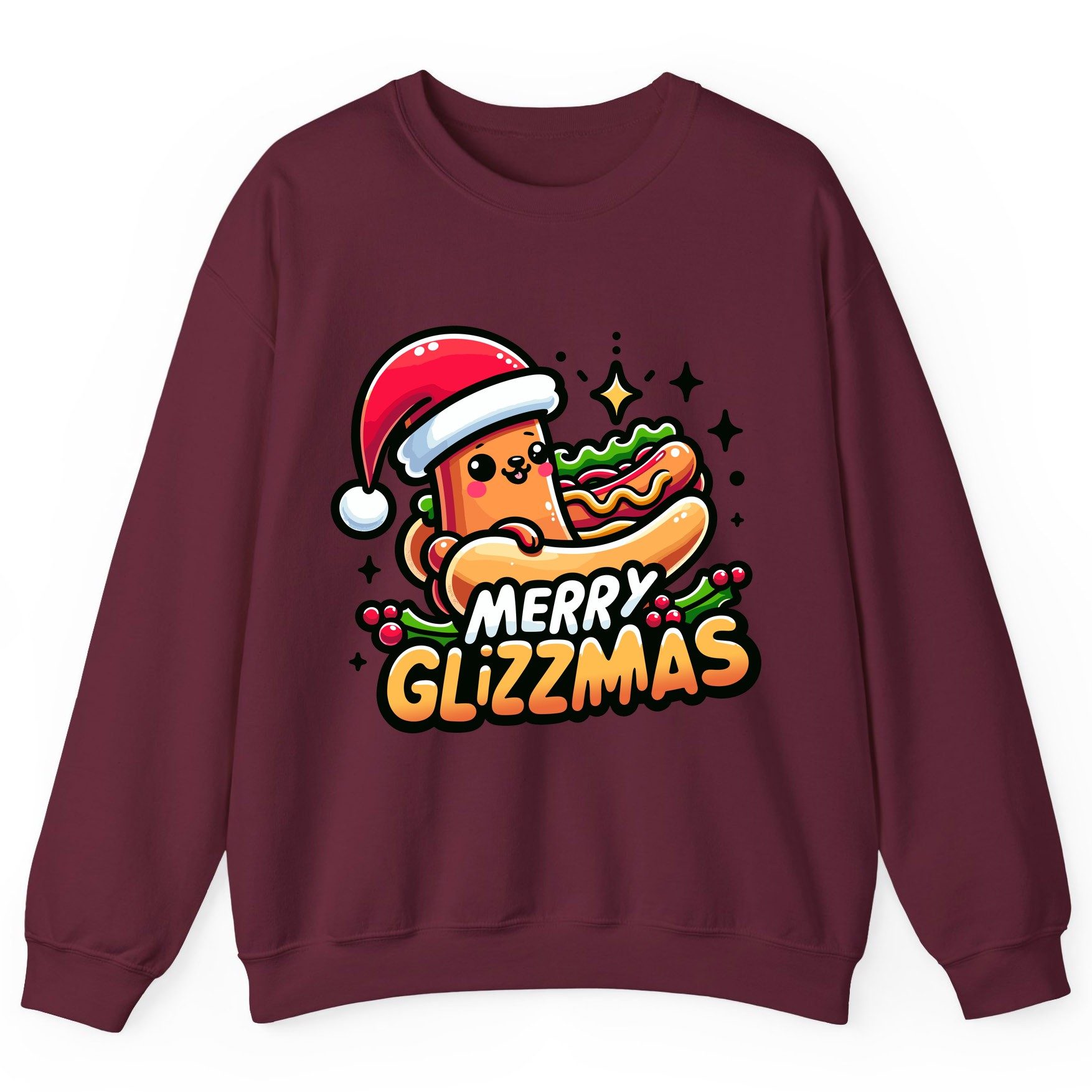 Merry Glizzmas hot dog Sweatshirt Maroon product mockup