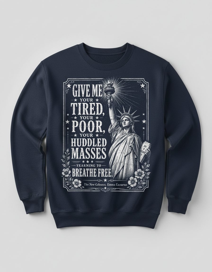 Give Me Your Tired Statue of Liberty Vintage Patriots Sweatshirt - product mockup - Navy