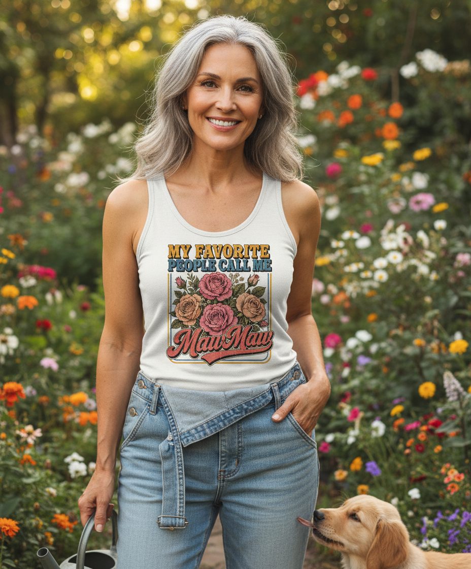 My Favorite People Call Me Maw-Maw Retro Grandma Tank Top - lifestyle model mockup - White
