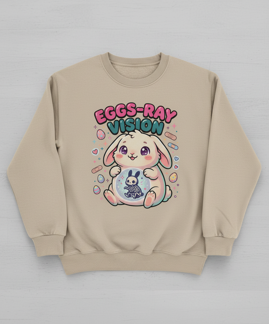 Eggs-Ray Vision Kawaii Easter Bunny Skeleton Sweatshirt - Sand