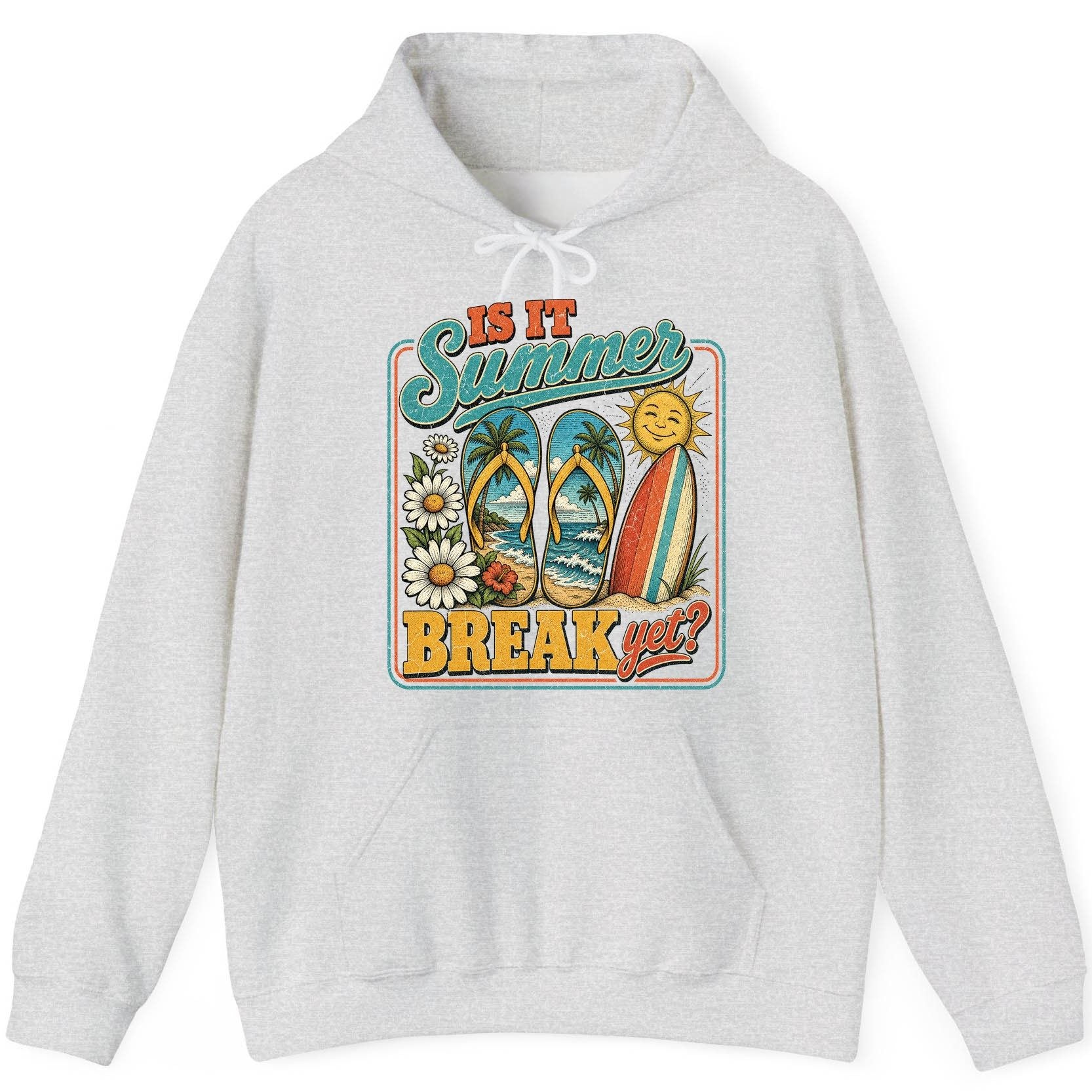 Is It Summer Break Yet Retro Vacation Hoodie - product mockup - Ash