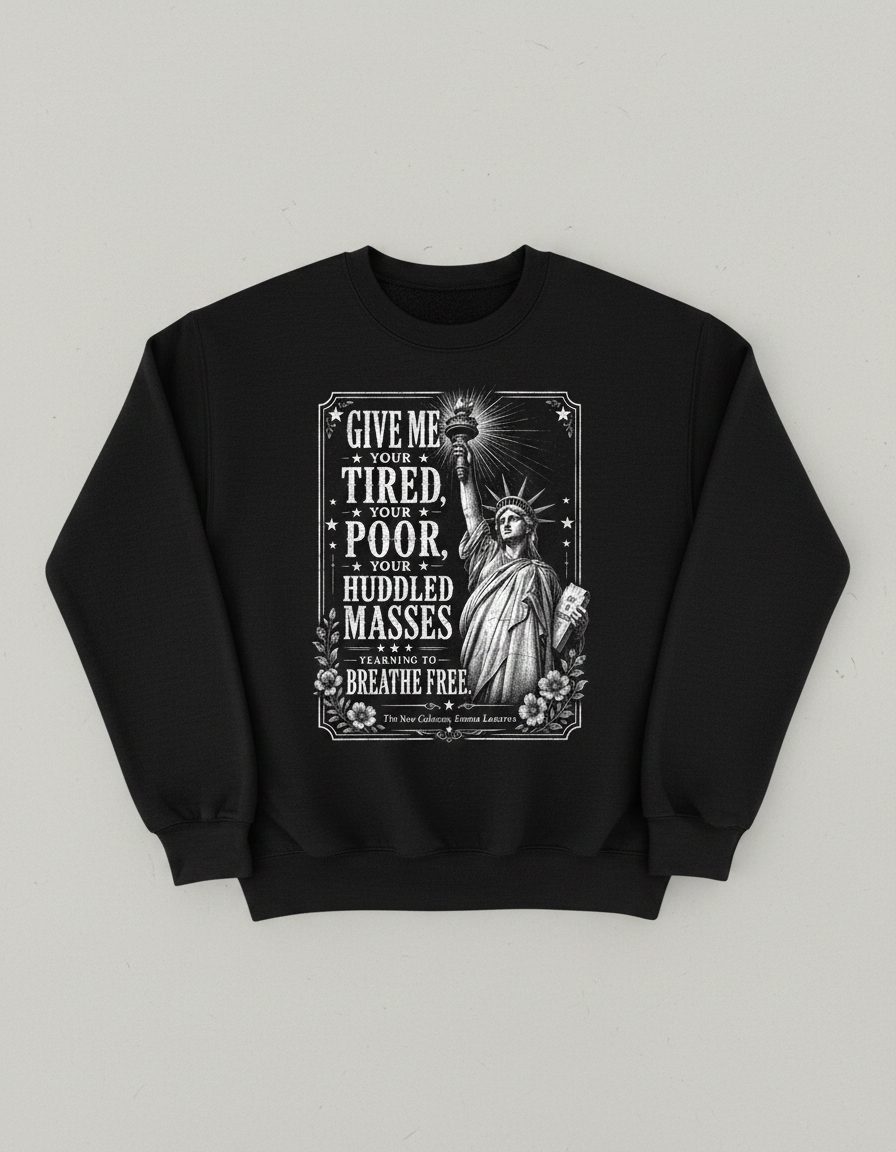 Give Me Your Tired Statue of Liberty Vintage Patriots Sweatshirt - product mockup - Black