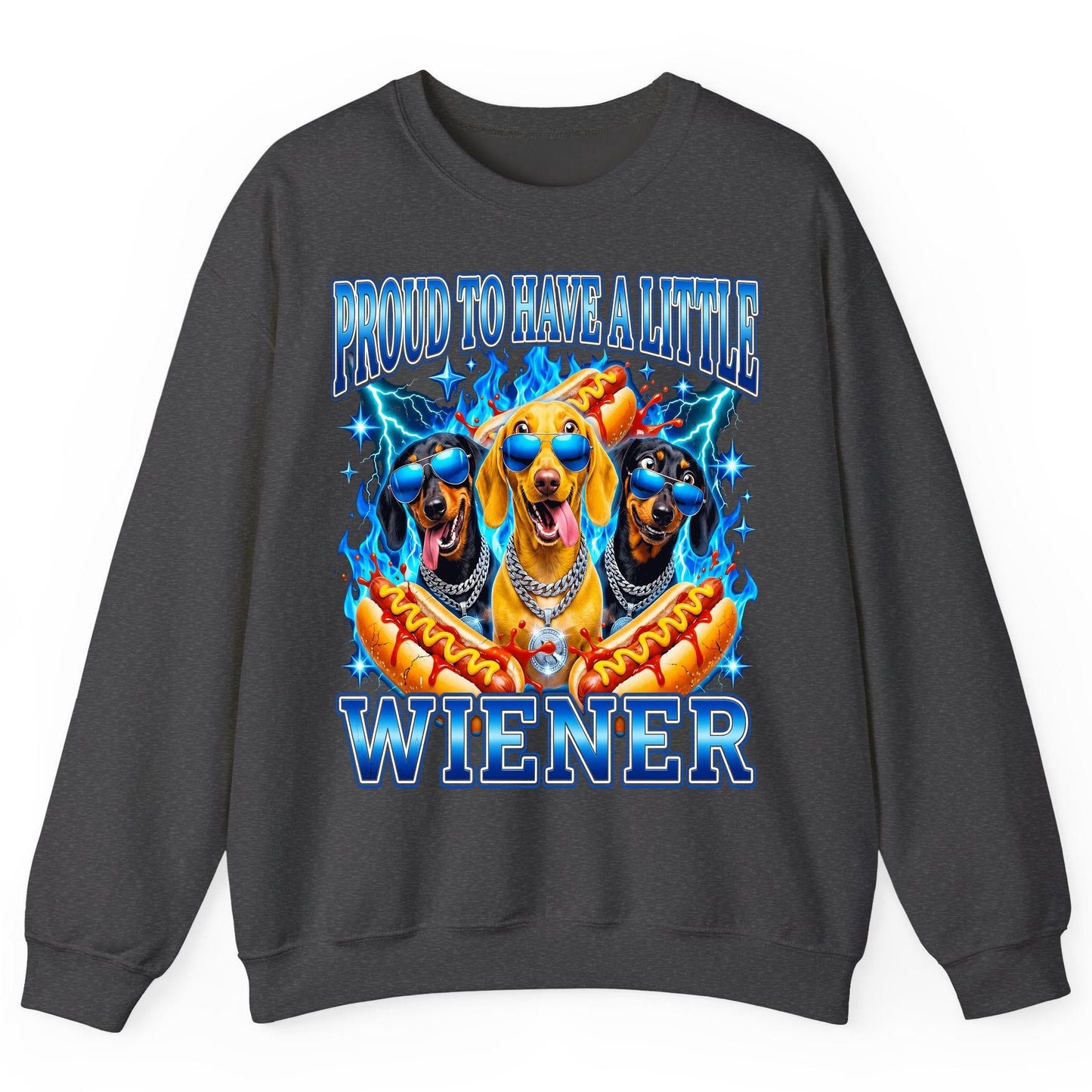 Proud to Have a Little Wiener dachshund dogs Sweatshirt Dark Heather product mockup