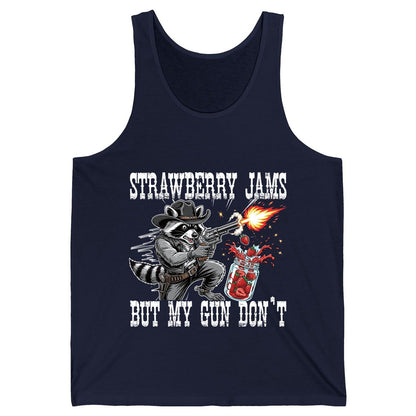 Strawberry Jams but My Gun Don't raccoon Tank Top Navy product mockup