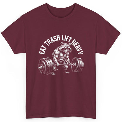 Eat Trash Lift Heavy raccoon T-Shirt Maroon product mockup