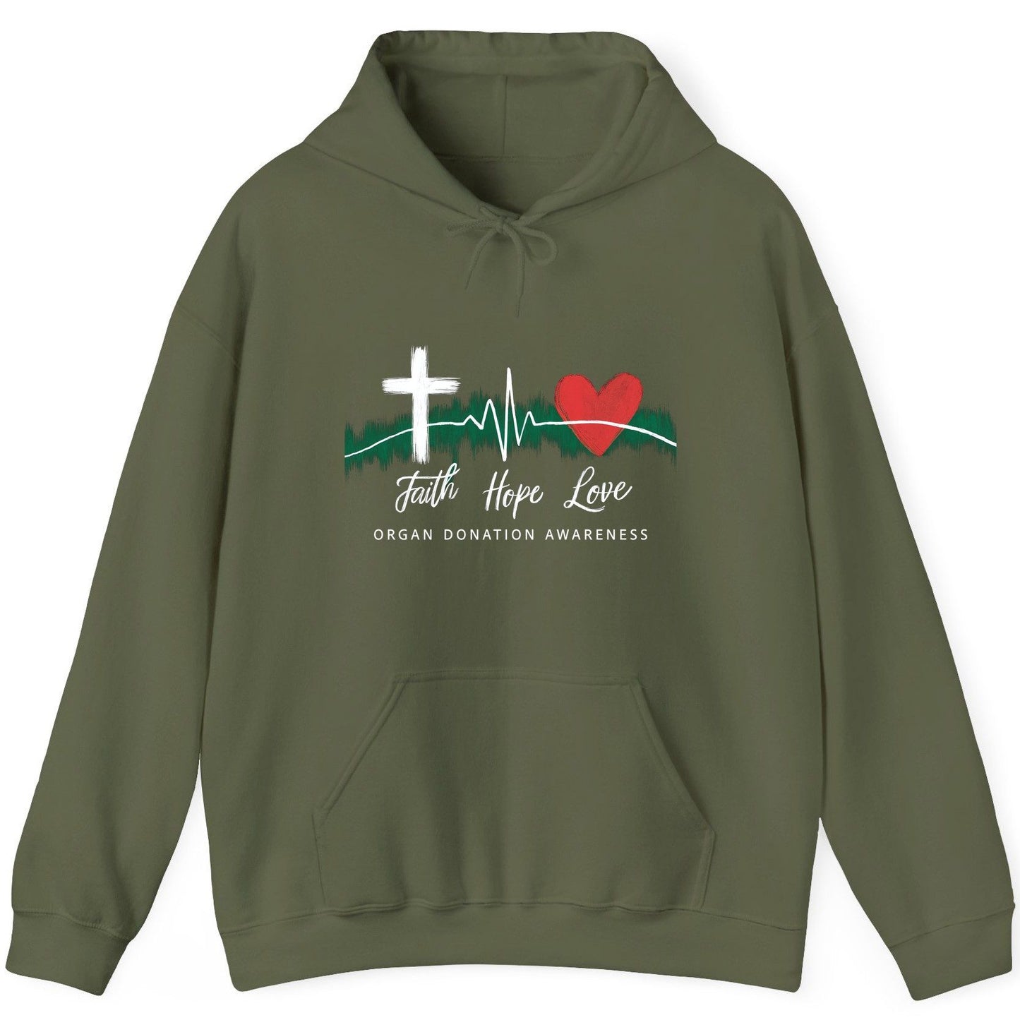 Faith Hope Love Organ Donation Awareness organ donation awareness Hoodie Military Green product mockup