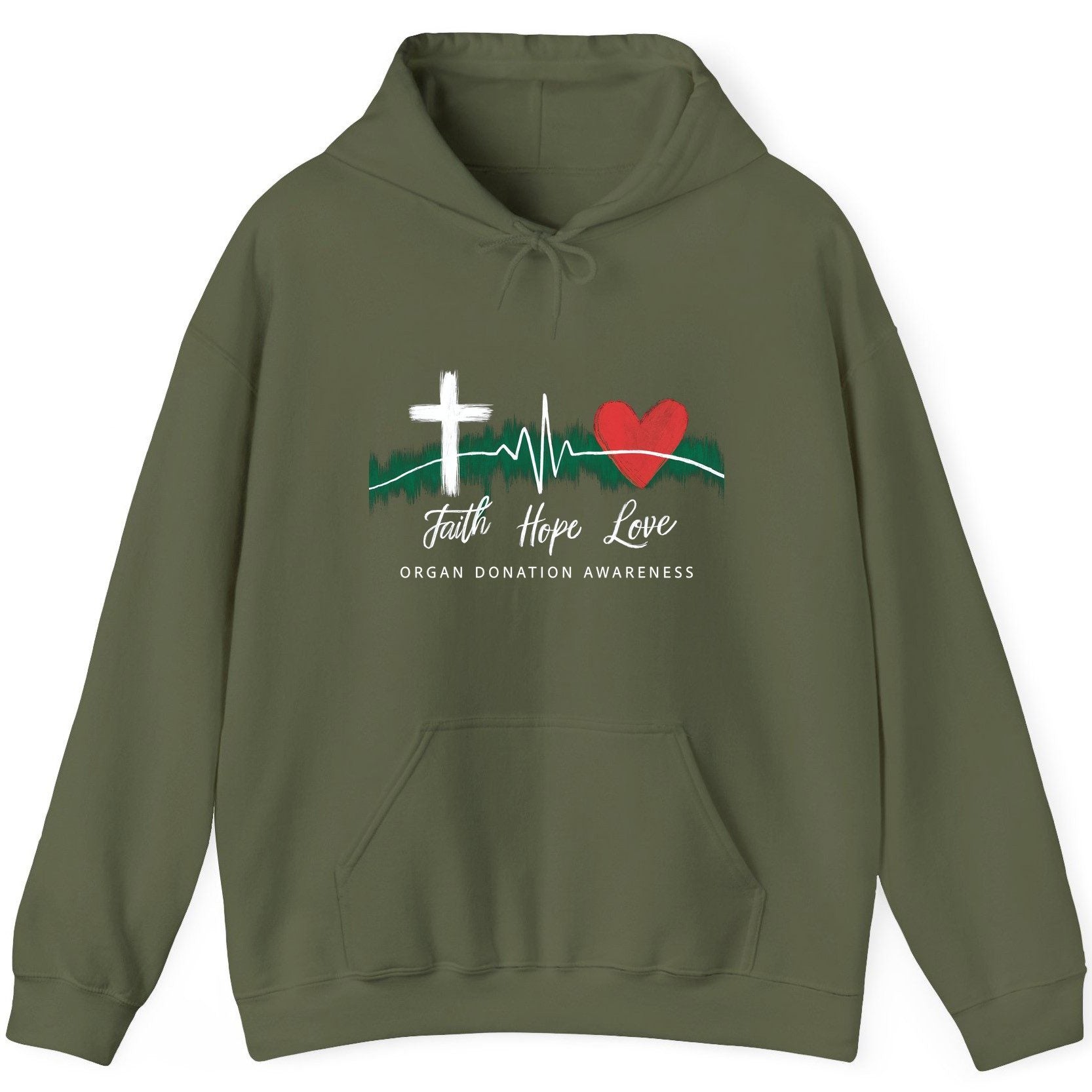 Faith Hope Love Organ Donation Awareness organ donation awareness Hoodie Military Green product mockup