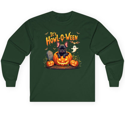 It's Howl-O-Ween french bulldog Long Sleeve Tee Forest Green product mockup