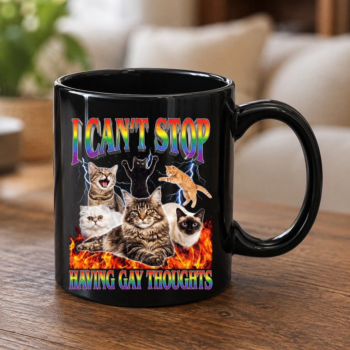 I Can't Stop Having Gay Thoughts cats Black Mug Black product mockup