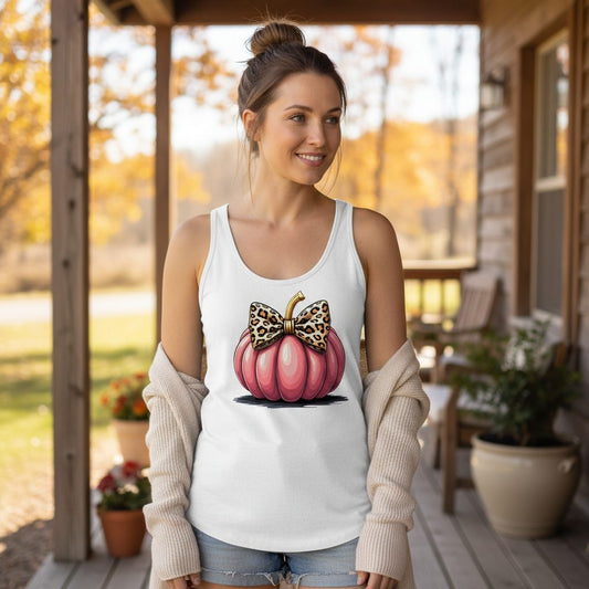 Pink Leopard Pumpkin pink pumpkin Tank Top White lifestyle mockup