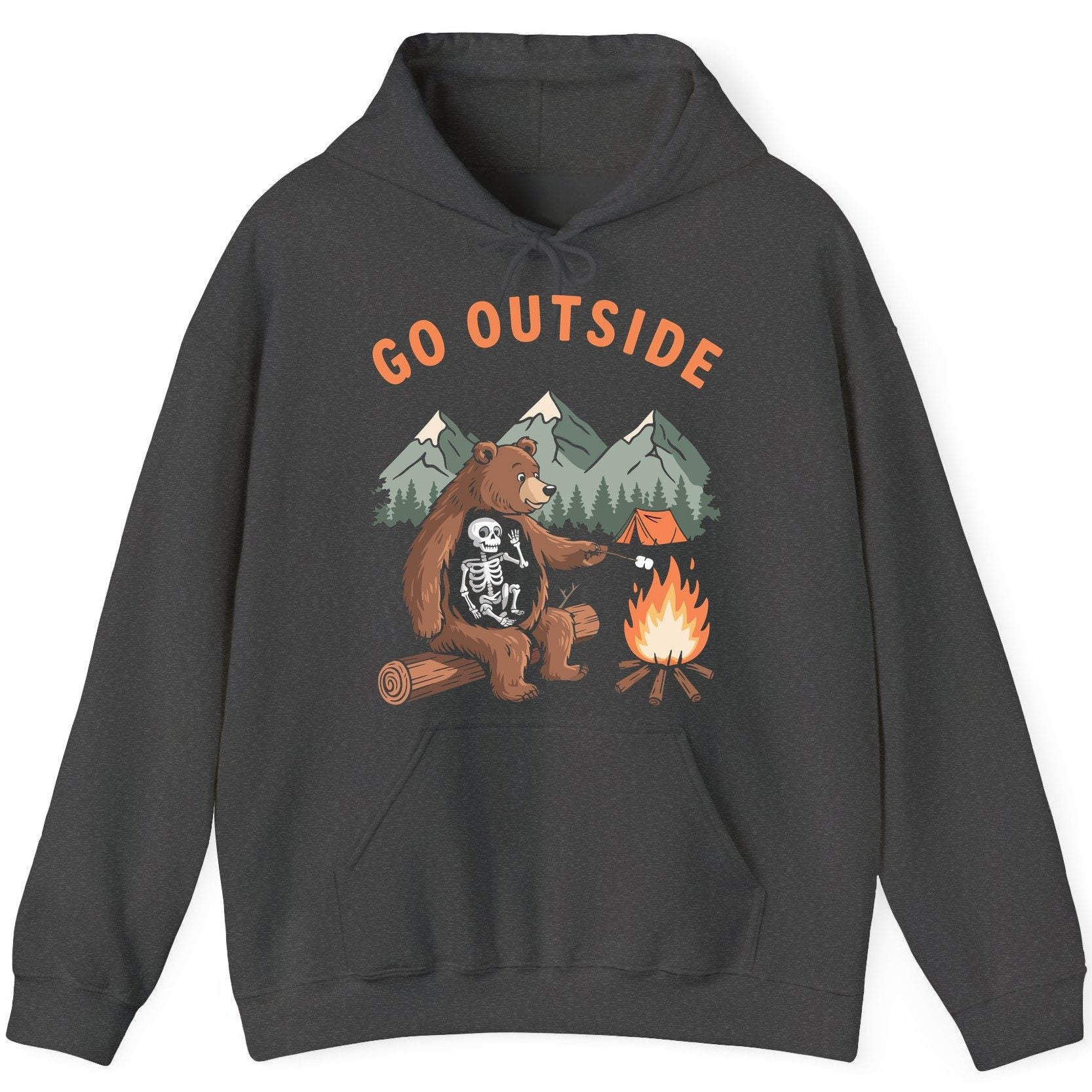 Go Outside funny bear Hoodie Dark Heather product mockup