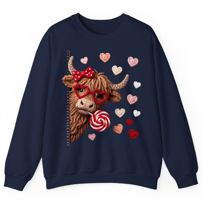 Crochet Valentine's Highland Cow highland cow Sweatshirt Navy product mockup
