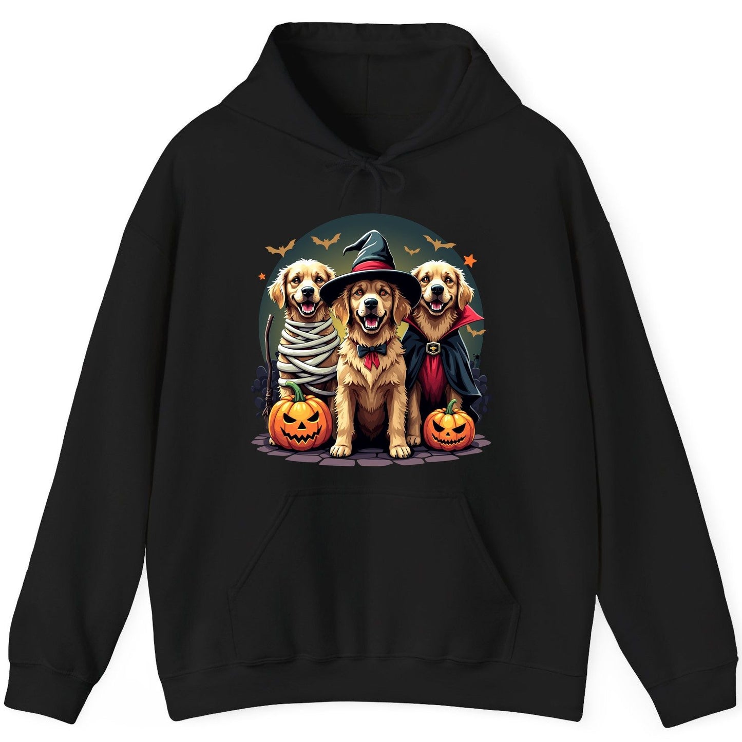 Golden Retriever Halloween Trio golden retriever Hoodie Black product mockup