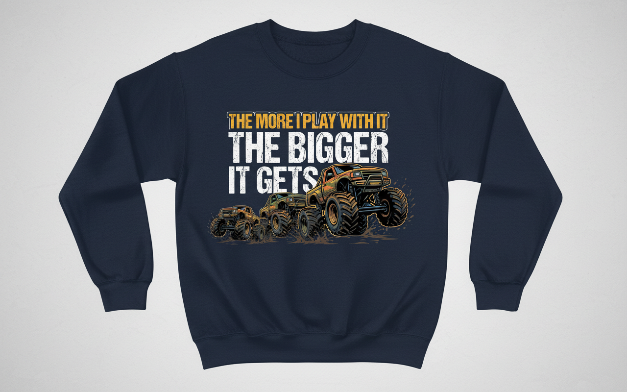 The More I Play With It The Bigger It Gets Monster Truck Sweatshirt - Navy