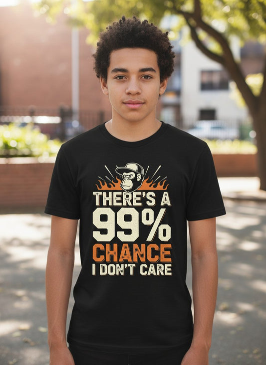 There's a 99% Chance I Don't Care sarcastic monkey Youth T-Shirt Black lifestyle mockup