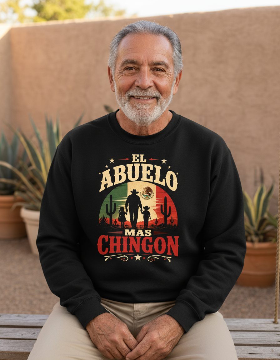 El Abuelo Mas Chingon mexican grandfather Sweatshirt Black lifestyle mockup
