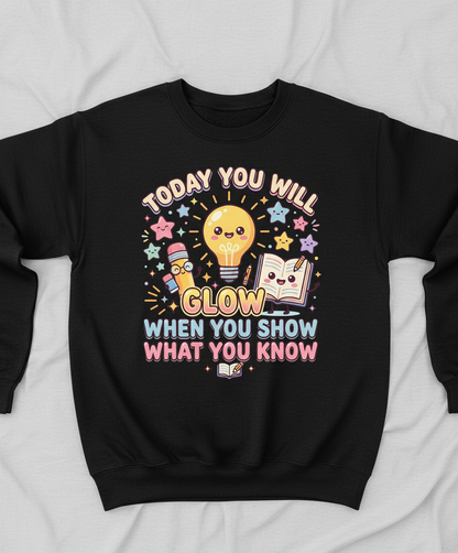 Kawaii School Characters 'Today You Will Glow' Motivational Design Sweatshirt - Black