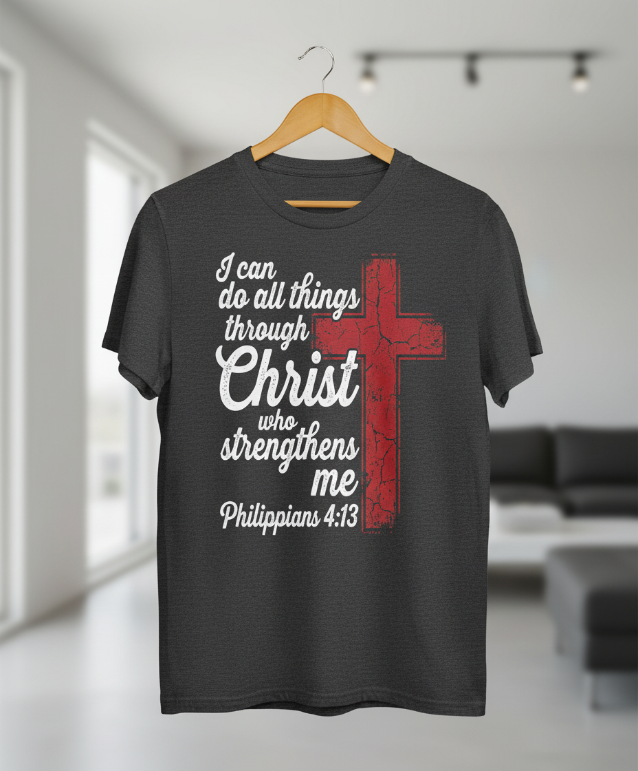 Philippians 4:13 I Can Do All Things Through Christ Christian Faith T-Shirt - Dark Heather