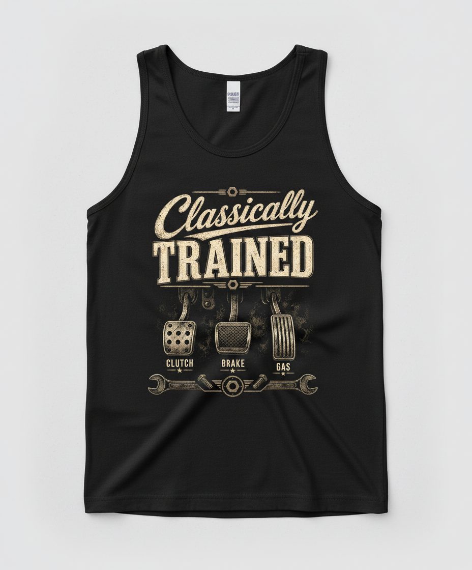 Classically Trained Retro Manual Transmission Tank Top - product mockup - Black