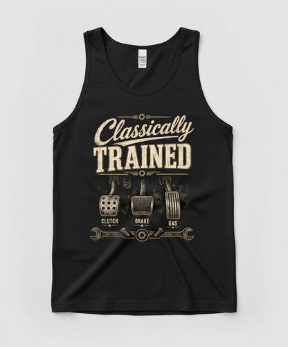 Classically Trained Retro Manual Transmission Tank Top - product mockup - Black