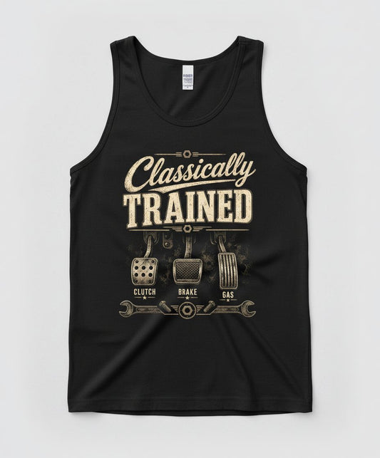 Classically Trained Retro Manual Transmission Tank Top - product mockup - Black