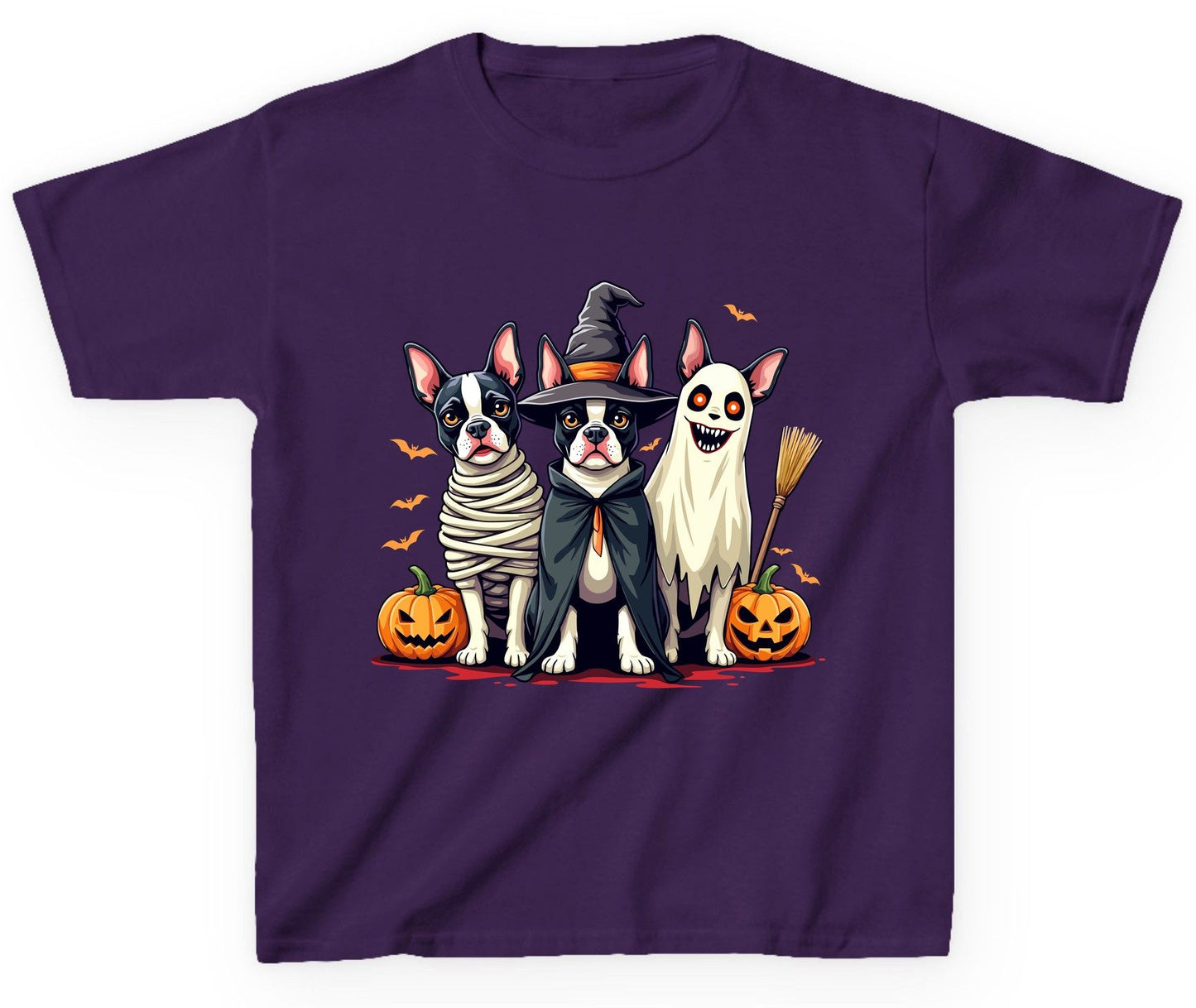 Halloween Boston Terrier Trio boston terrier Youth T-Shirt Purple product mockup