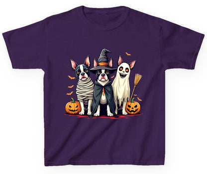 Halloween Boston Terrier Trio boston terrier Youth T-Shirt Purple product mockup