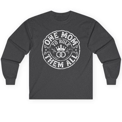 One Mom to Rule Them All Funny Moms Long Sleeve Tee - product mockup - Dark Heather