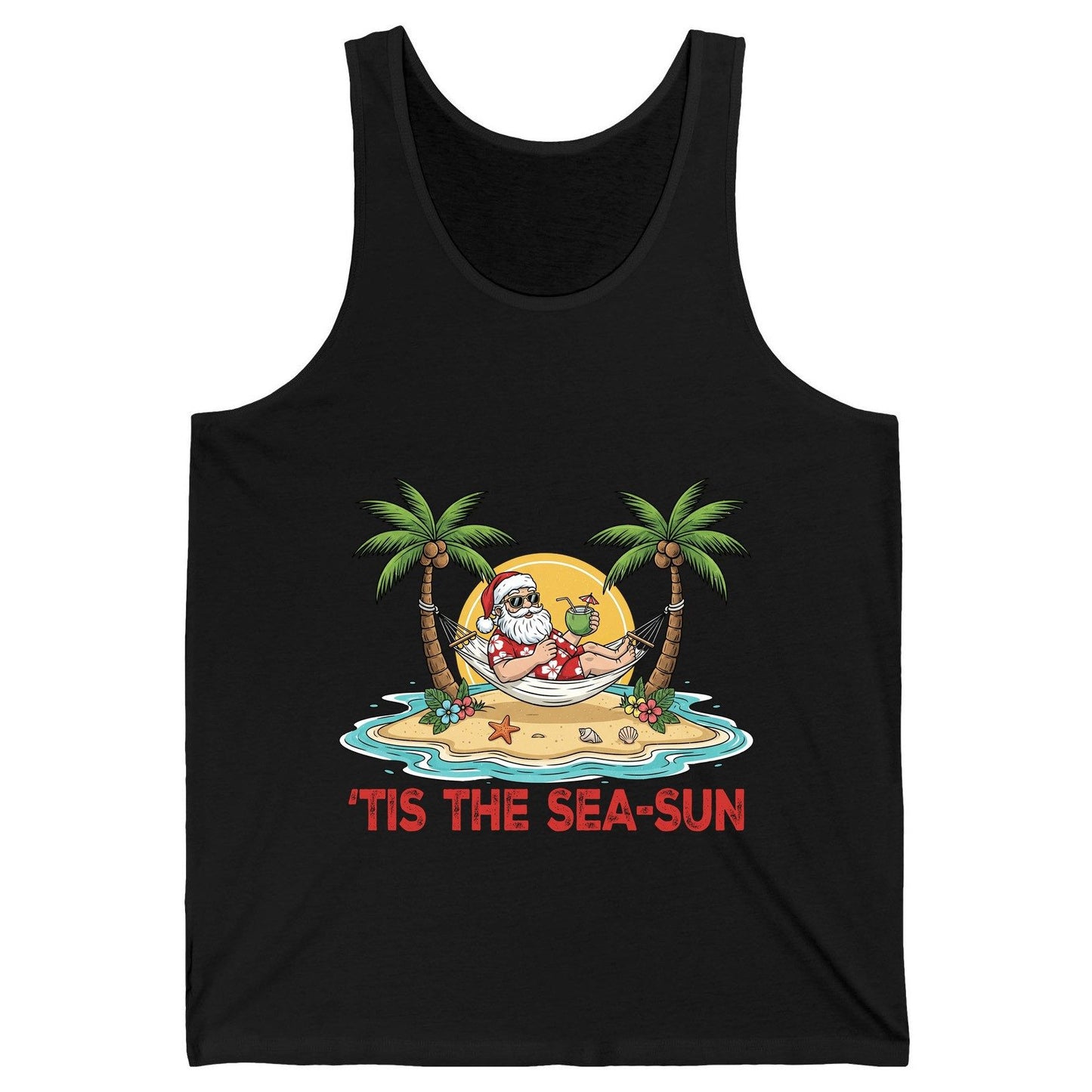 'Tis the Sea-Sun santa claus on a tropical vacation Tank Top Black product mockup