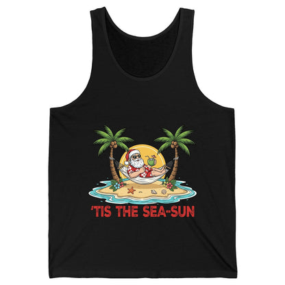 'Tis the Sea-Sun santa claus on a tropical vacation Tank Top Black product mockup