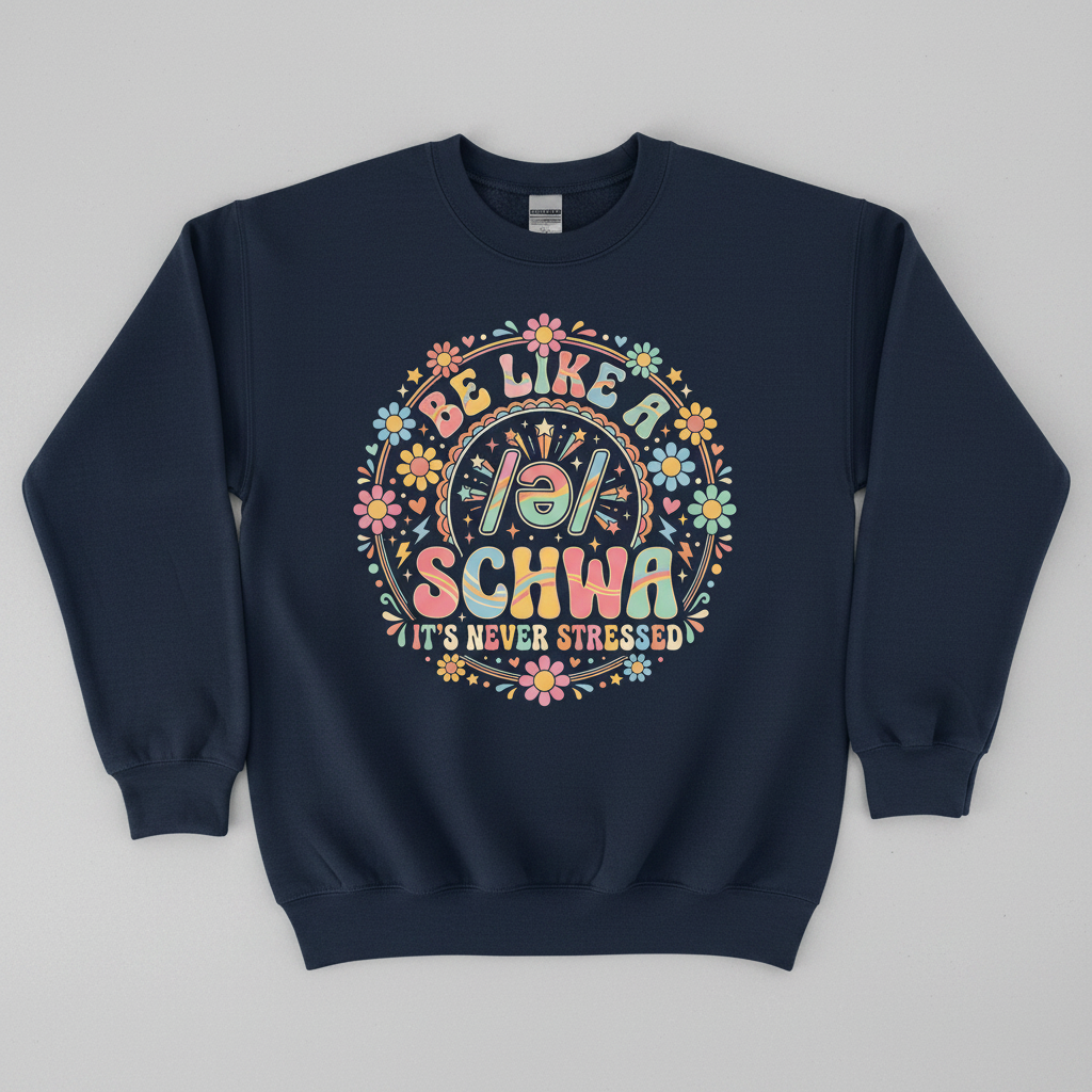 Retro Groovy Schwa Linguistics Pun Design Sweatshirt - Navy