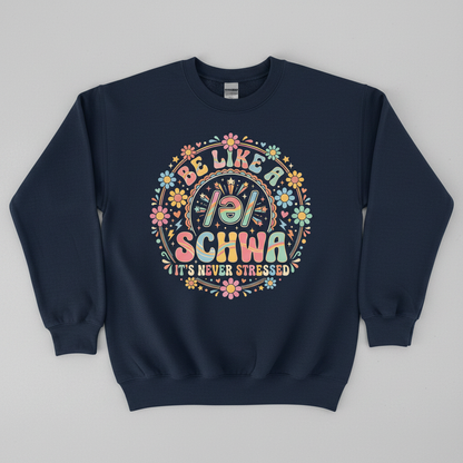Retro Groovy Schwa Linguistics Pun Design Sweatshirt - Navy