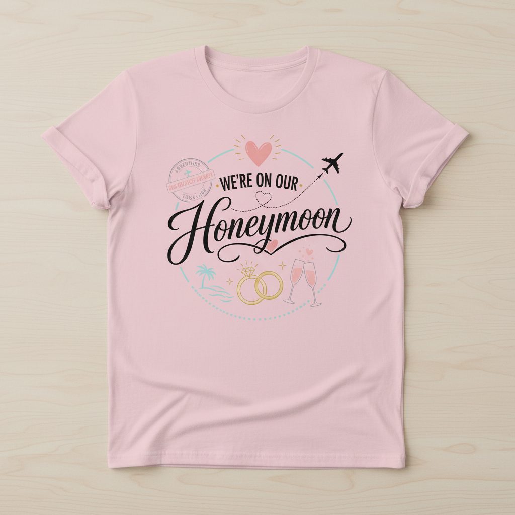 Our Greatest Journey Honeymoon Newlyweds T-Shirt - product mockup - Light Pink