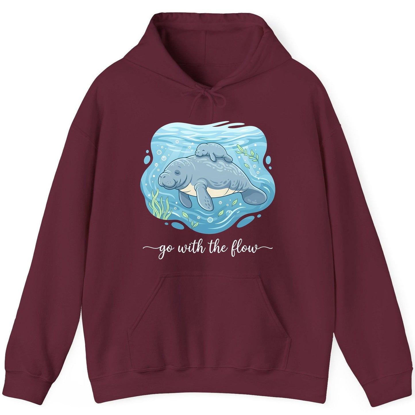 Go with the Flow Manatee Hoodie - product mockup - Maroon